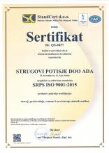 Strugovi Potisje Certificate ISO 9001:2015